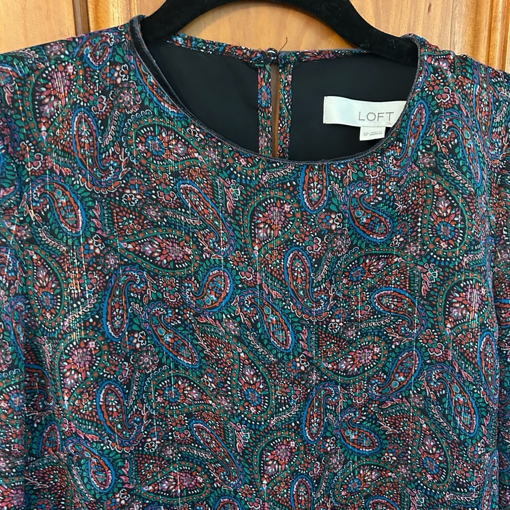 LOFT Paisley Midi Dress in Black with Multicolor Accents